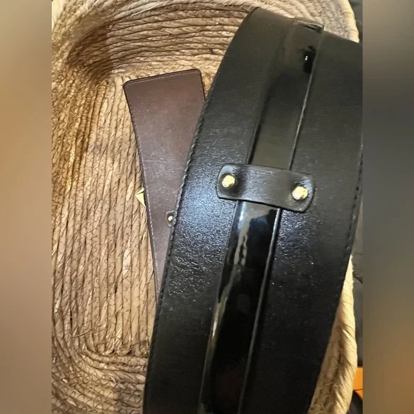 Stylish etcetera Black Leather Belt with Gold Buckle